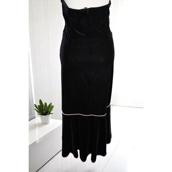 Y2K Velvet Halter Dress with Pink Piping Blondie Nites by Linda Bernell 16W - Picture 9 of 14